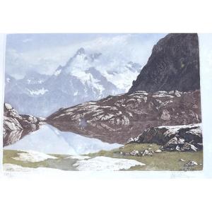 Joanny Drevet 1889–1969 Lake Petarel Etching Alps Mountains