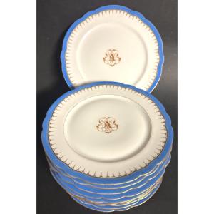 Baratte In Blois: A Rare Set Of 10 Plates + 1 Porcelain Display Stand, Signed