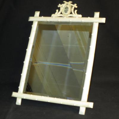 Mirror Table In Bone Nineteenth Ice To Beveled Beveled Frame In Fronton Blason Carved 19th