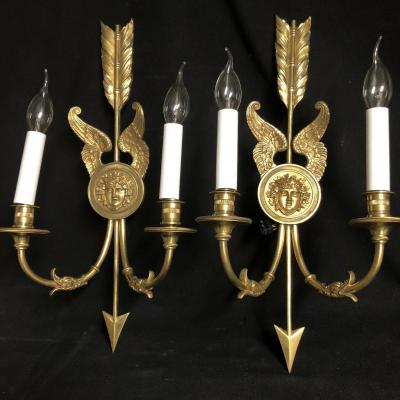 Large Pair Of Wall Sconces Hermes Gilt Bronze XIXth Style Louis XVI 53 Cm Hermès