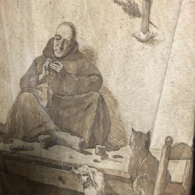 Gustave Garnier 1865-1922 Monk In The Couture Before His Cat Nineteenth