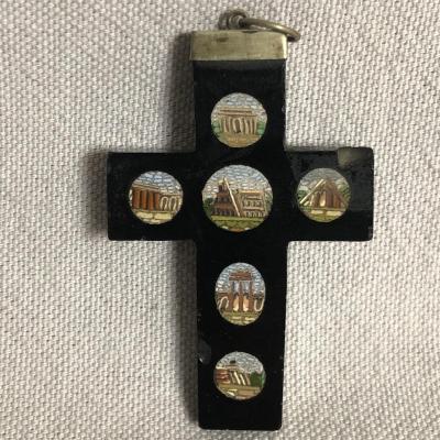 Cross In Micro Mosaic Nineteenth 5.8 Cm Decor Roman Temple Micromosaic