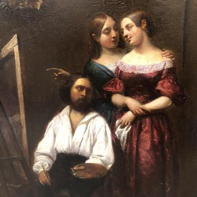 Georges Dupre (lyon 1807-1853) Large Oil Painter Scene Dupré Interior