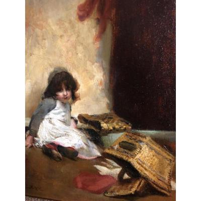 Jules Patrouillard Degrave 1844-1932 Girl With Basket Oil