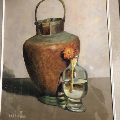 Angelo Cesare Chiellini Large Oil On Canvas Still Life Italian Artist Livorno Tuscany 2