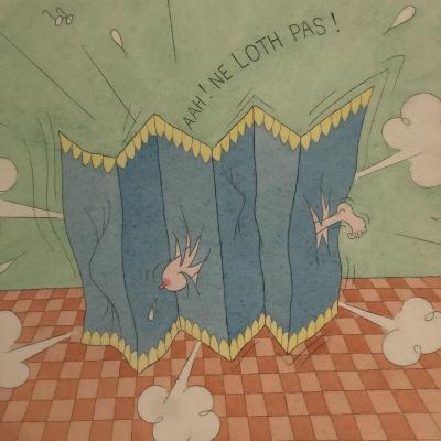 Albert Dubout 1905-1976 Watercolor Aah! Don't Loth! Signed Humorist