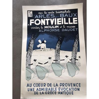 Léo Lelée Old Poster Plm Fontvieille 93 X 63 Cm Alphonse Daudet
