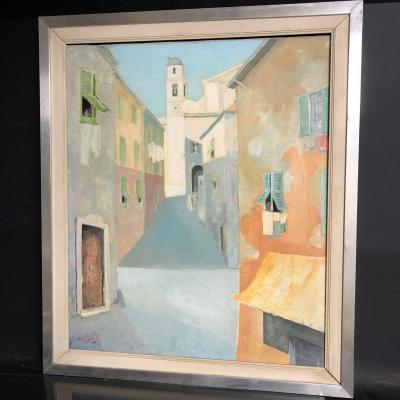 Michel Guerin 1940-2013 Large Oil On Canvas Nice The Old Town