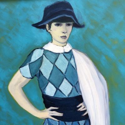 Michel Guerin 1940-2013 Large Oil On Arlequin Blue Panel Harlequin