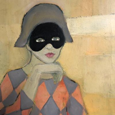 Michel Guerin 1940-2013 Oil On Canvas Arlequin Au Masque Harlequin