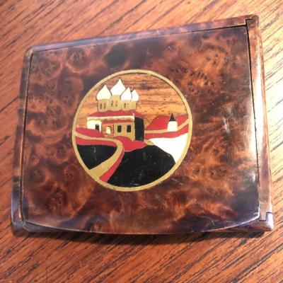 Box In Burl Wood With Russian Orthodox Decor Inlaid Brass Ivory  Russia