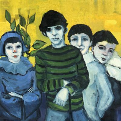 Michel Guerin (1940-2013) Oil On Canvas Group Of Children , One Of Them Is Dressed In Harlequin