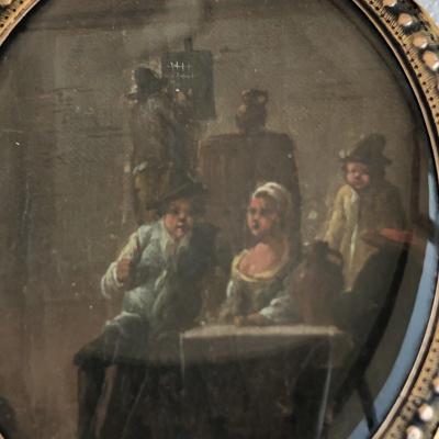 Miniature XVIIth Gold Frame Tavern Scene Netherlands School Of North Holland