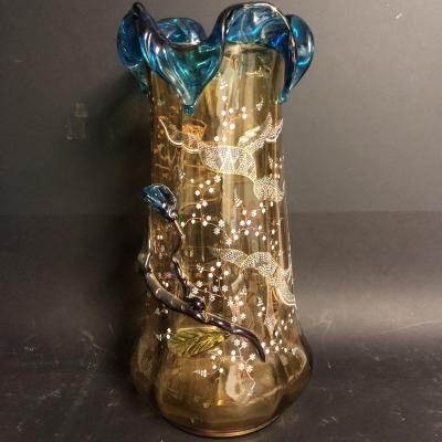 Auguste Jean XIXth Attributed Large Vase 41 Cm With Glass And Enamel Applications