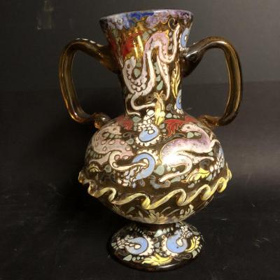 José Cire Royo Signed Vase In Enamelled Glass In The Taste Of The Orient Spain