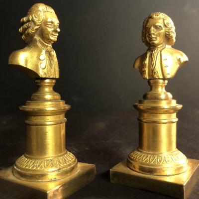 Voltaire And Rousseau Pair Of Mid-19th Century Gilt Bronze Busts