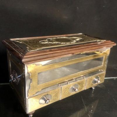 Chrstofle France Rare Jewelry Box In Silver, Gold And Rosewood Signed