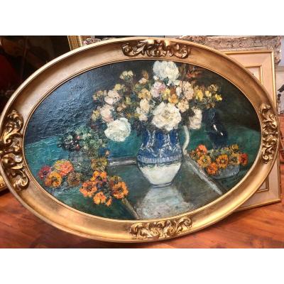 Alice Dannenberg 1861 Russia - 1948 Importante Oil Bouquet Of Russian Flowers