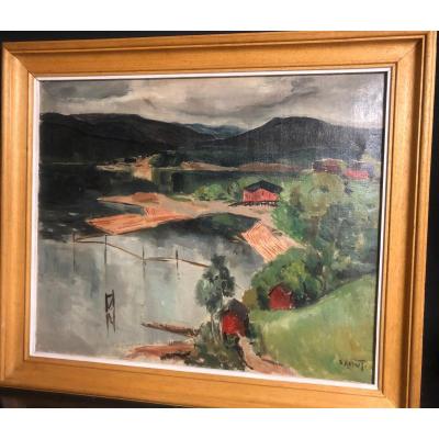 Marcel Sahut Grenoble 1901-1990 Oil Lake In Norway? Museum In Volvic Husband Of Louise Morel