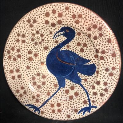 Manises Large And Old Dish 40 Cm Spain Blue Bird In Very Good Condition