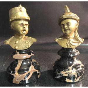 Pair Of Bronzes XIXth Jean Qui Ciure And Jean Qui Liir After Houdon XVIIIth Military Firefighter
