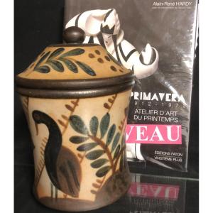 Primavera Gustave Asch Covered Pot In Glazed Ceramic Box Signed Duck Mushroom
