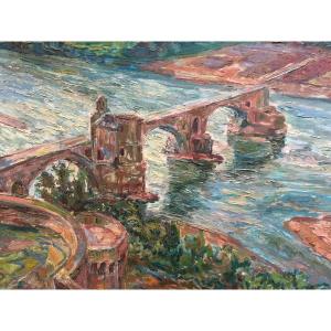 Important Oil Signed Le Pont D 'avignon 92 X 111 Cm XXth Saint Benezet