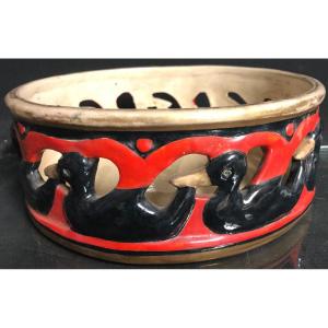 Alfred Renoleau Aladin Luxe France Spectaculaire Duck Bowl In Polychrome Ceramic