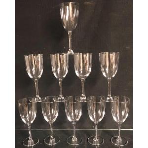 Lalique 10 Crystal Glasses XXth H: 17.5 Cm In Very Good Condition