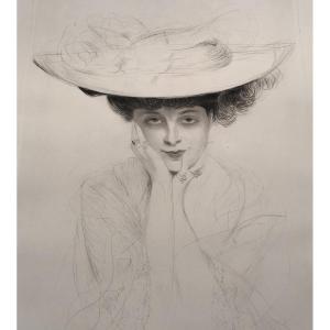 Paul Cesar Helleu 1859-1927 Large Drypoint Young Woman With A Sagot Hat In Paris Signed