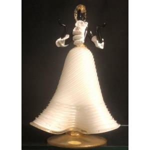 Seguso Vetri à Murano Signed Woman Sculpture In Blown Glass And Applications 26 Cm