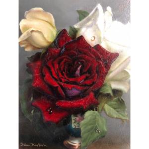 Irène Klestova 1908-1988 Russian Bouquet Of Roses And Dew Pearls