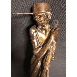 The Cook Wearing A Saucepan Rare Large Bronze Candlestick Early 19th Century Fou