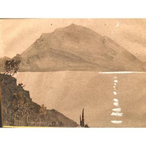 José Mingret 1880-1969 Watercolor Lake Como Italy Mountain /1