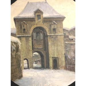 Hippolythe Mouthier 1880-1975 Oil Door St Laurent Grenoble 1938 Dauphiné Snow