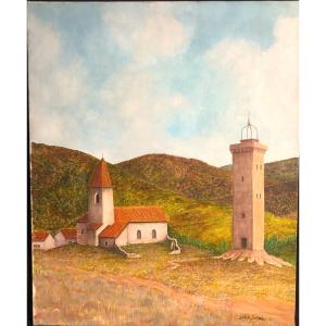 Jean Cha 1914- Oil Old Church In St Martin De Brome Provence 04