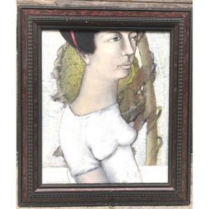 Denise Bourdouxhe 1925-1990 Large Oil Woman With Sunflower