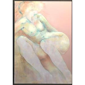 Guy Patrier Twentieth Large Oil 116x81cm Portrait Of Naked Woman Workshop Background 41