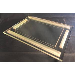 Jean Luce 1895-1964 Modernist Tray In Thick Glass Engraved And Taken Back To The Grindstone