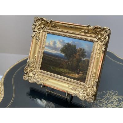 Board. Beautiful Landscape, Signed Auguste Böhm (1819-1891)