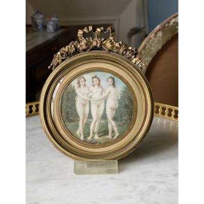 Miniature On Ivory From The Beginning Of The XIXth Representing The Three Graces.