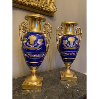 Large Pair Of Paris Porcelain Vases From Empire Period