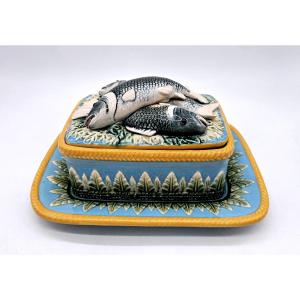 Earthenware Box On A Tray Decorated With Sardines 