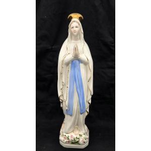 Our Lady Of Lourdes, Porcelain Virgin With Golden Halo 