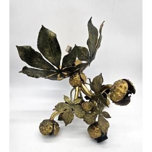 Art Nouveau Bronze Chandelier With Chestnut Decoration