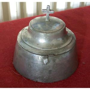 18th Century Holy Oil Box In Pewter
