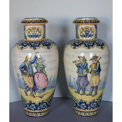 Pair Of Vases From Quimper Faience (henriot)