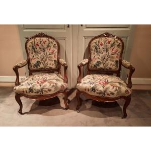 Pair Of Rosewood Armchairs From The Napoleon III Period.
