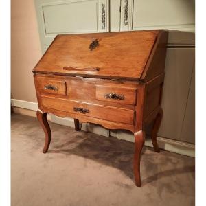 Bureau De Pente Louis XV En Bois Naturel D’époque XVIIIème Siècle.