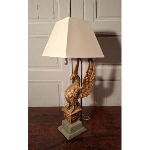 19th Century Gilded Wooden Eagle Lamp.
